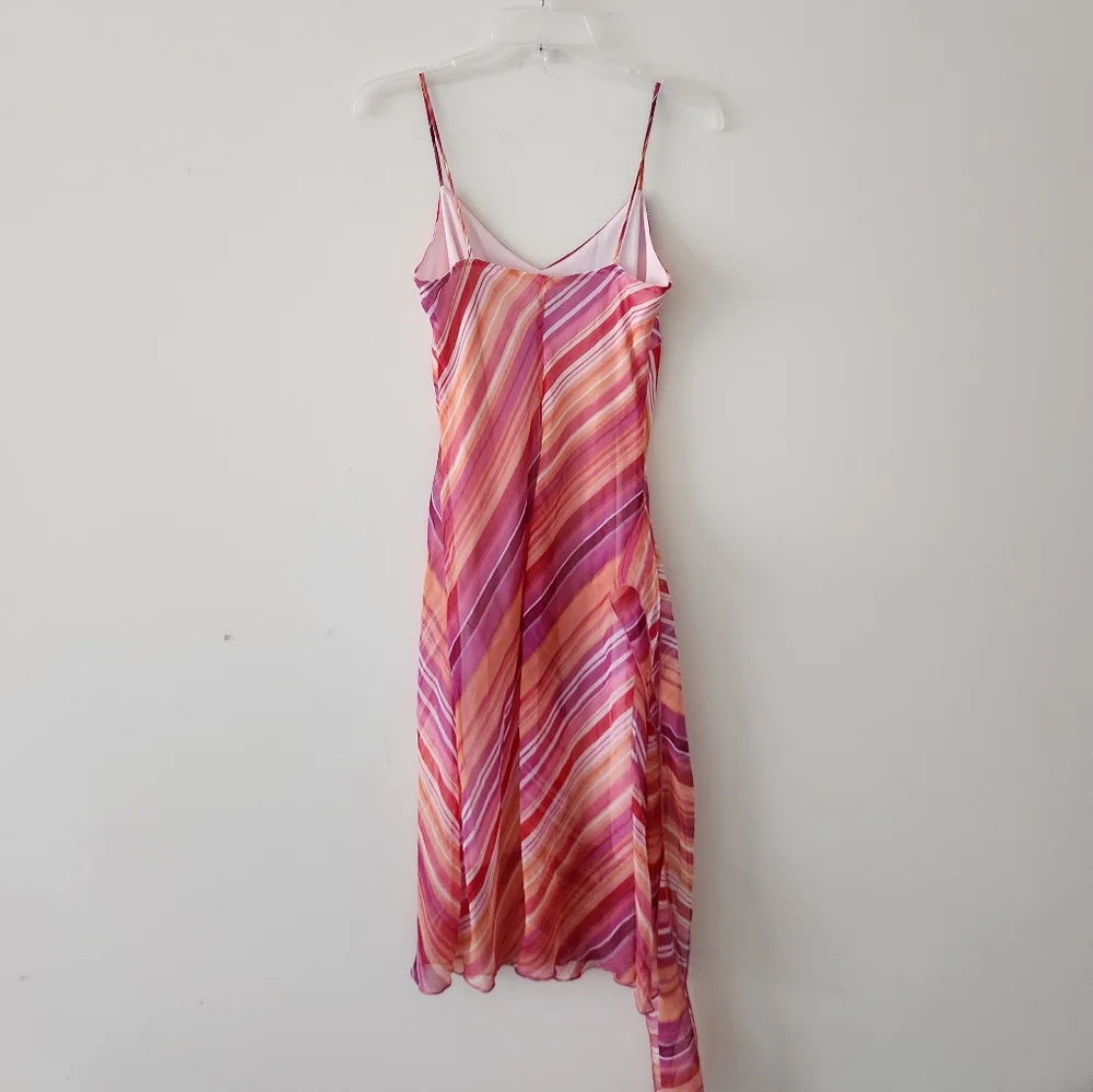 Vintage Y2K Charlotte Russe Striped Colorful Sunset Ruffle Midi Dress Medium - Picture 3 of 7